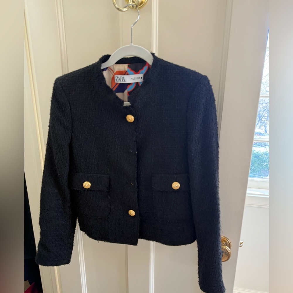 Zara Black Tweed Jacket with Gold Buttons